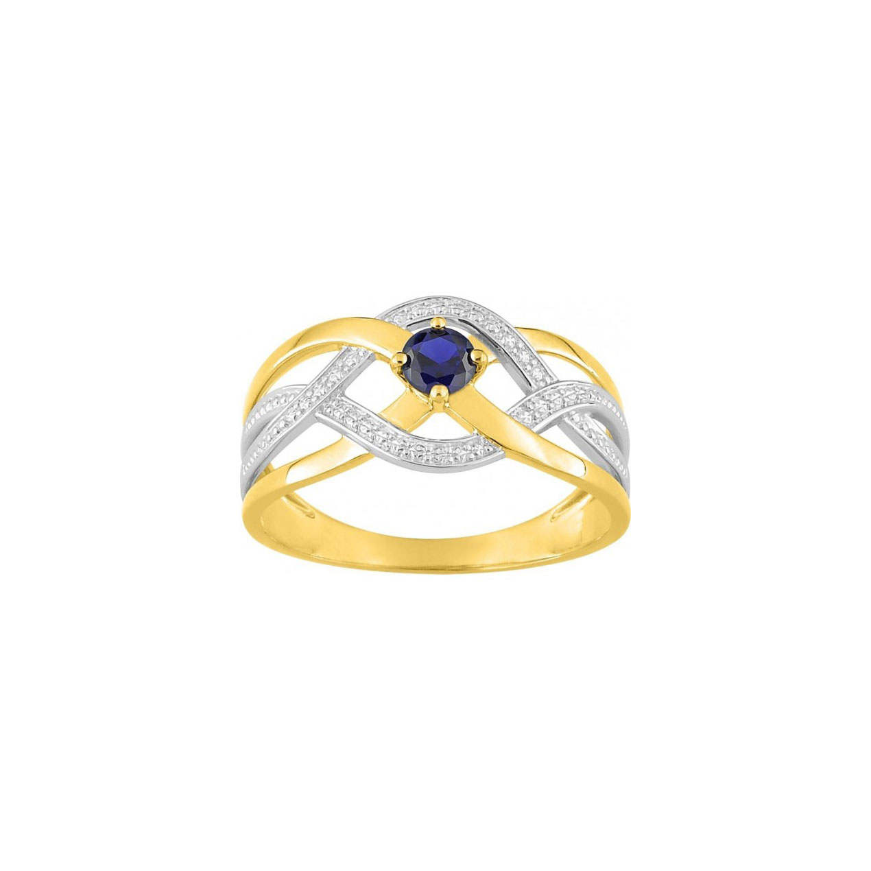 Bague or jaune et or blanc avec diamants et saphir